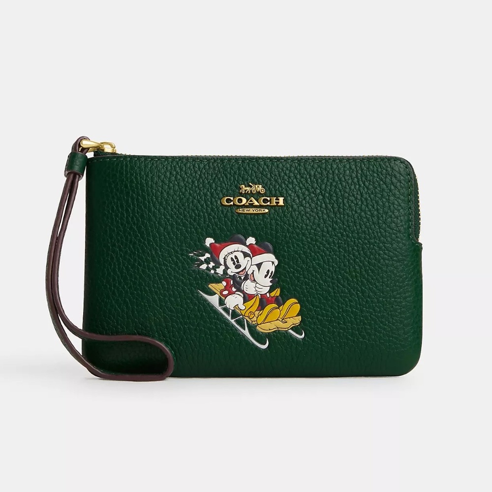 NWT Disney X Coach Corner Zip Wristlet With Sled Motif